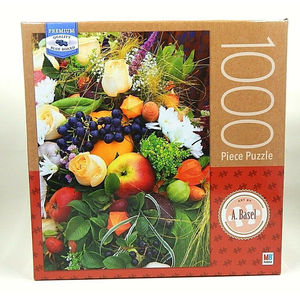 Milton Bradley 1000 Piece Puzzle Fruit & Flowers 20" x 27" Art by A. Basel